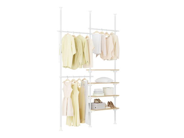 SoBuy Teleskop Kleiderständer Weiß-Natur, Weiß, Naturfarben, Kunststoff, 198x295x24 cm, Garderobe, Garderobenständer