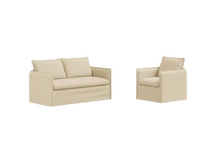 Todiikf Sofa Set 2-Teilig Creme Polstersofa Modulsofa Stoff Metallrahmen Modulare 2-teilige Couchgarnitur für Wohnzimmer und Schlafzimmer mit weicher Polsterung und robustem Metallgestell.