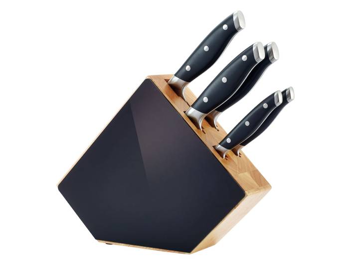 Bloc de 5 pièces avec affûteur en acier inoxydable noir