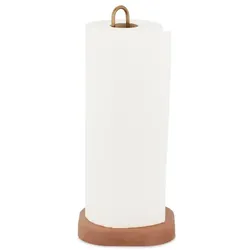 Relaxdays Küchenrollenhalter aus Holz & Messing Gold,Hellbraun
