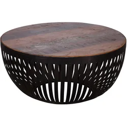 COUCHTISCH Braun aus recyceltem Mangoholz, 70x33x70 cm, im Industrial-Design