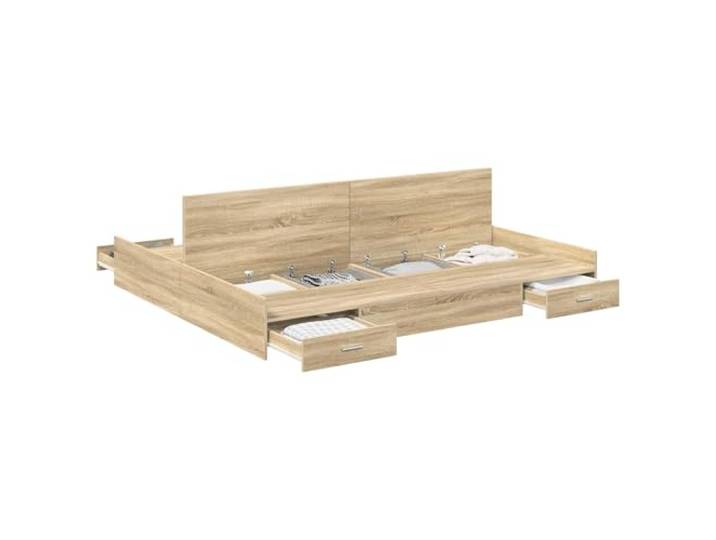 PUGYNBK Bett mit Schubladen Eiche Sonoma 200 x 200 cm Massives Kiefernholz, moderne Struktur, integrierte Schubladen, einfache Reinigung