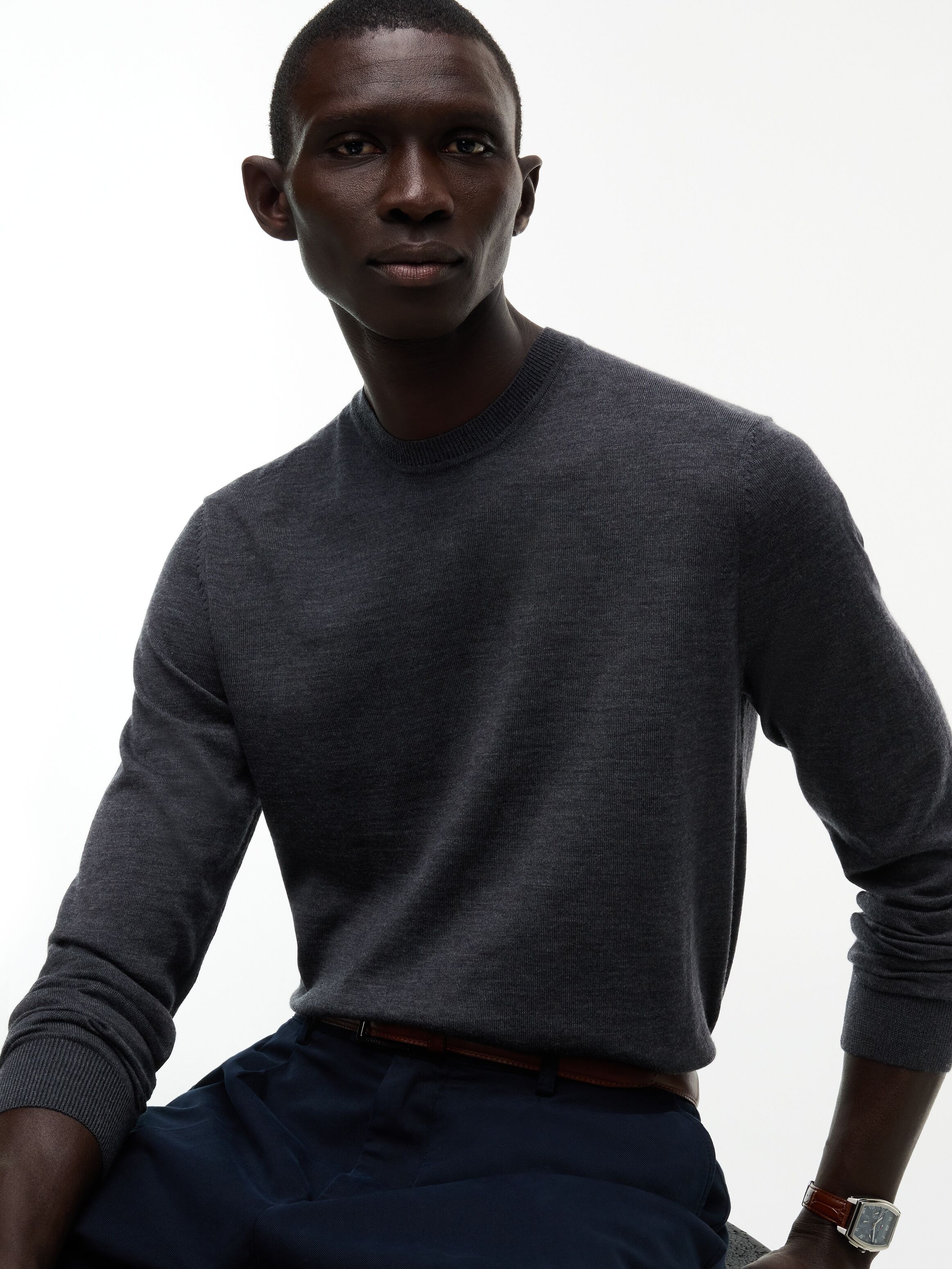 Wollpullover TOMMY HILFIGER "NY MERINO CREWNECK SWEATER", Herren, Gr. M, dunkelgrau heather, Obermaterial: 100% Wolle, Rundhals, Pullover Wollpullover dunkelgrau heather M