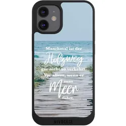 Nivocase Handyhülle für Apple iPhone 12 mini Hülle NIVOpure Case Schwarz Statement Strand Spruch (Apple iPhone 12 mini), Smartphone Hülle, Schwarz