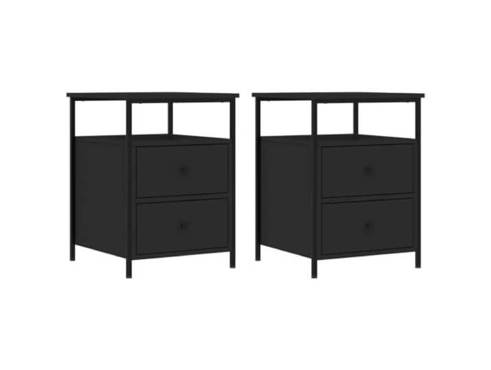 LKJephalotrop Nachttisch 2er Set Schwarz 44x45x60 cm Beistelltisch Industrielle Beistellschränke fürs Schlafzimmer mit robustem Eisenrahmen, verstellbaren Füßen und viel Stauraum.
