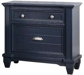 Benjara Zeny Nightstand, 1 Cup Handle Drawer w 1 Shelf, Slate Blue Solid Wood