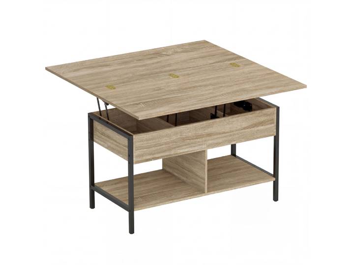 Table basse relevable et extensible panneau de particule bois naturel