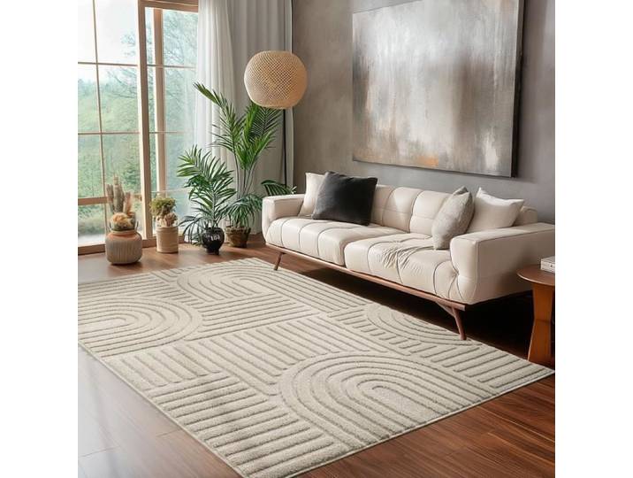 Tapis pour salon chambre tapis de cuisine beige style bohème tapis de maison au design scandinave 3D taille : 160 x 230 cm