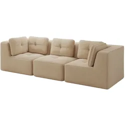 Merax 3-Sitzer Modulares Sofa, Cloud Sofa Cord rahmenlos, Lounge Sofa bodennah, mit breiten Armlehnen, Beige