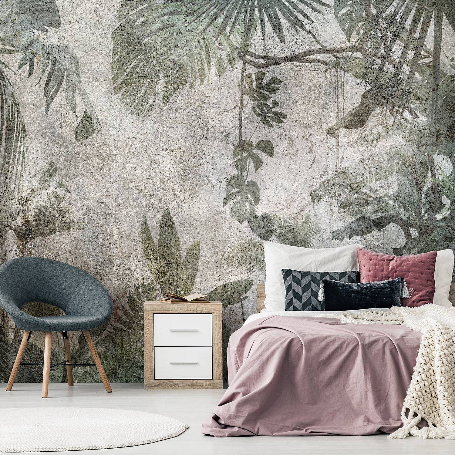 home24 Vlies-fotobehang Rain Forest in the Fog, Groen/Grijs, B: 150 cm, H: 105 cm