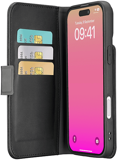 Funda móvil - CellularLine Book Agenda, Para iPhone 17, Con tapa, Tarjetero, Cierre Magnético, Negro