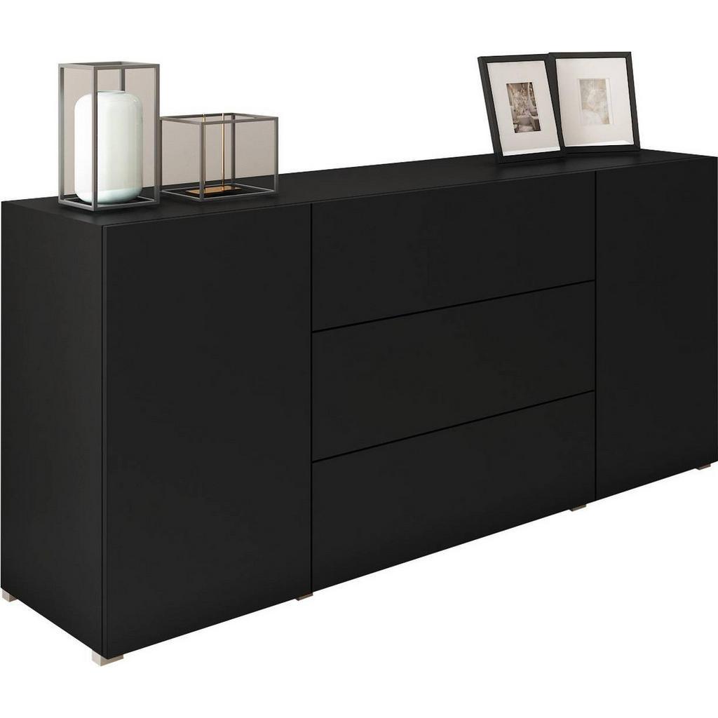 P & B Sideboard , Schwarz , Kunststoff , 4 Fächer , 3 Schublade(n) Schubladen , 150x68x38.5 cm , FSC , stehend, spiegelbildliche Montage möglich , Kleinmöbel, Kommoden, Sideboards