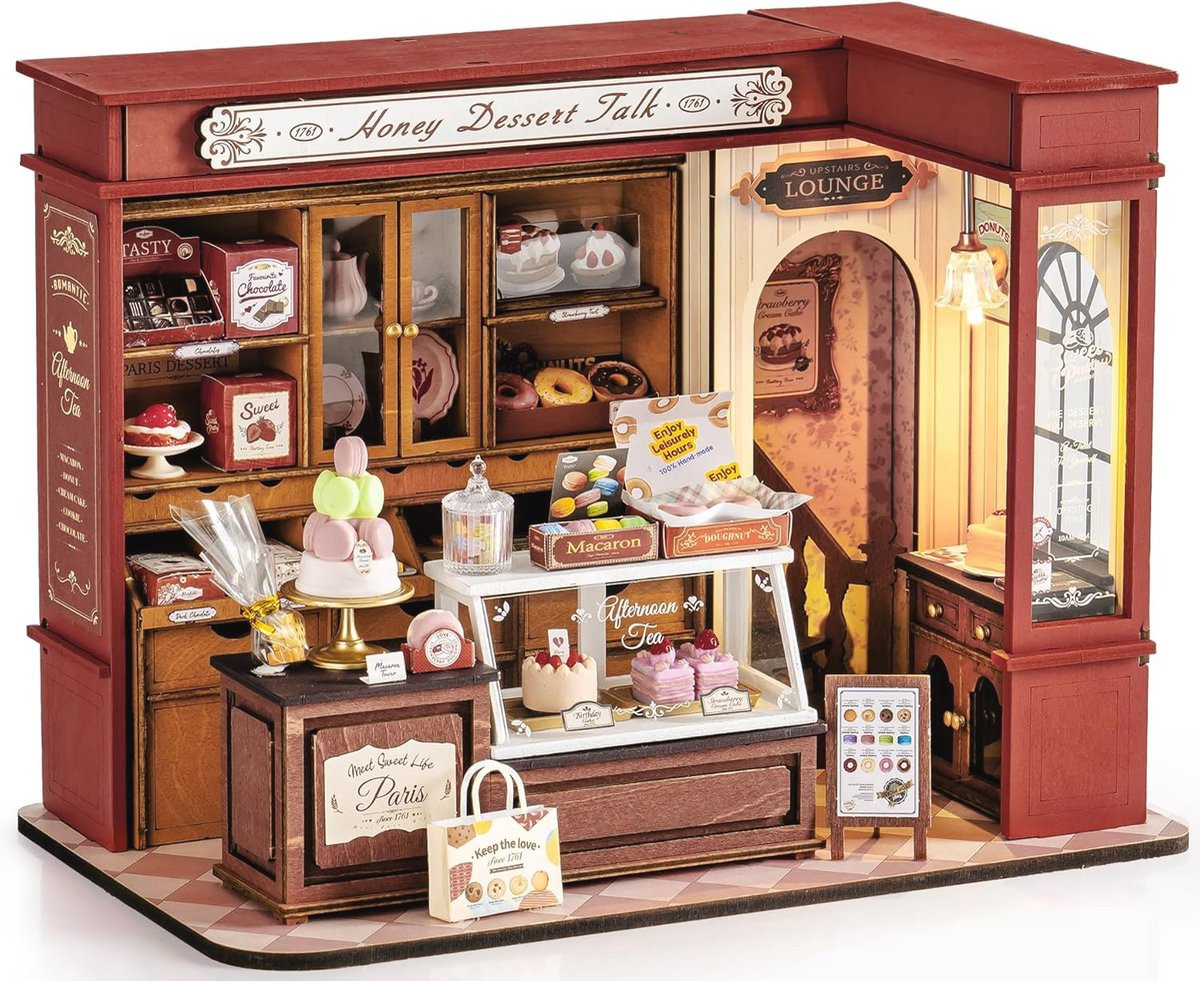 Miniatuur huisdessertwinkel - Doe-het-zelf houten poppenhuis bouwpakket voor volwassenen en kinderen