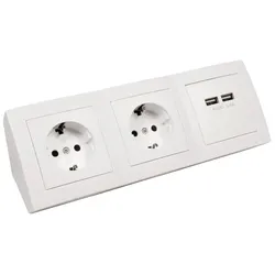 Aufbau Steckdosenblock Flair, 2-fach Schutzkontakt + 2x USB 5V / 2,4A, weiß