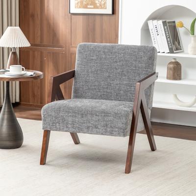 GREATPLANINC Mid Century Modern Accent Chair Rubber Wood Frame Reading Armchair