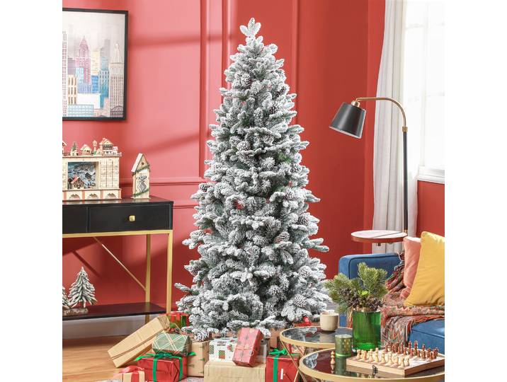 HOMCOM Sapin Artificiel 180cm 1489 Branches Enneigées Support Métal