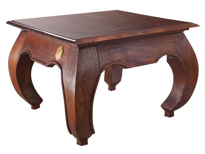 MASSIVMOEBEL24 Table basse 60x60 Acacia laqué Nougat OPIUM #612