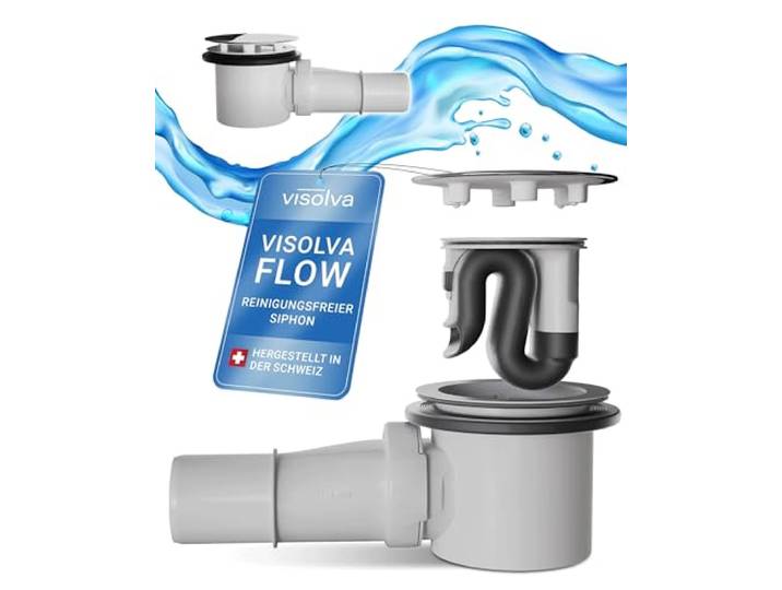 Visolva Flow Siphon Reinigungsfreie Ablaufgarnitur für Duschwanne - 90mm - Duschablauf verhindert Verstopfungen & Gerüche - Nur für Neubau & Renovierung - TOP Qualität aus der Schweiz