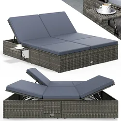 Polyrattan Sonnenliege Grau/Anthrazit 200x160x33cm