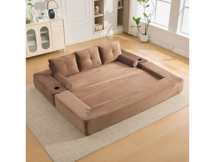Canapé Convertible 232x98x80 Cm Cord Brun Havrya