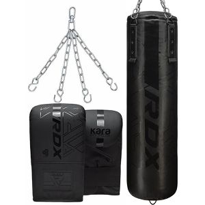 RDX-Sports Boxsack F6 Set, gefüllt mit Textilresten, 22 kg, für Erwachsene, 150 cm, mit Stahlkette zum Aufhängen