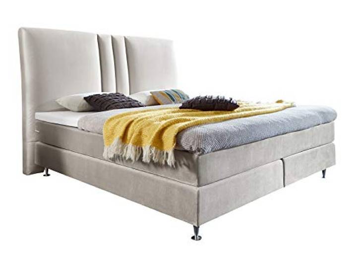 Atlantic Home Collection Boxspringbett Rita 140x200 mit 7-Zonen Taschenfederkernmatratze Bezug in Samthaptik und gepolstertes Kopfteil Creme Härtegrad H2