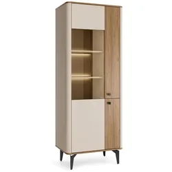 VITRINE Aurora Glasschrank mit Hartglas, mit LED-Beleuchtung, Nussbaum+Kaschmir