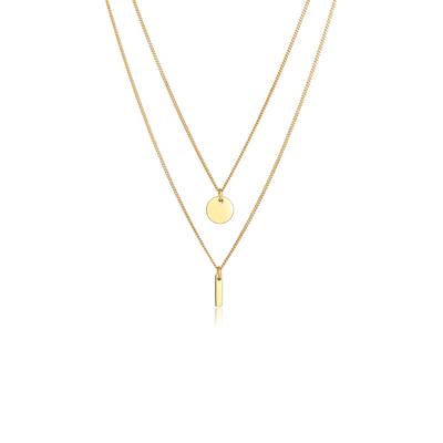 Silberkette ELLI "Halskette 2-lagig Layer Kreis Stab Geo 925 Silber" Gr. 45, gold, Halsketten, Damen, 45, Silber 925 (Sterlingsilber), Silberkette