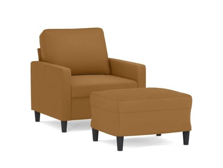 KKgypkn Sessel Mit Hocker Braun 60 cm Samt Dick Gepolsterte Sitzfläche, Armlehnen, Rückenkissen, Strapazierfähiger Samt, Sperrholz Und Metallgestell