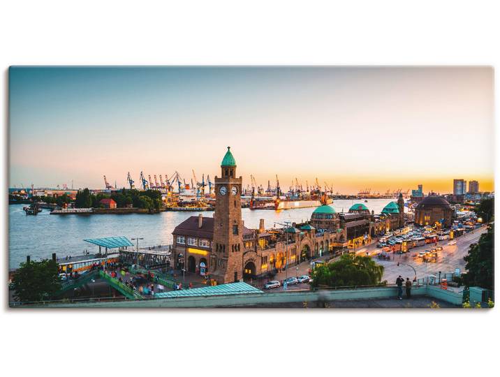 Wandbild ARTLAND Hamburg Hafen und Landungsbrücken , beige (farbe bild(er): naturfarben), B:40cm H:20cm, Bilder, Wandbild, als Alubild, Leinwandbild, Poster in verschied. Grössen