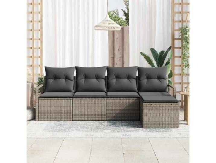 KTHLBRH Sofa-Set mit Kissen, 5-teilig, grau, Polyrattan Modulares Regal mit Stauraum, wetterfest, Rahmen aus Stahl, 4 Plätze