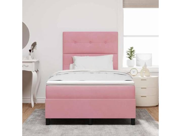 KTHLBRH Boxspringbett Rosa 120 x 190 cm Samt Kopfteil verstellbar, 2 Höhen, Holz und Kiefer, Traglast 280 kg