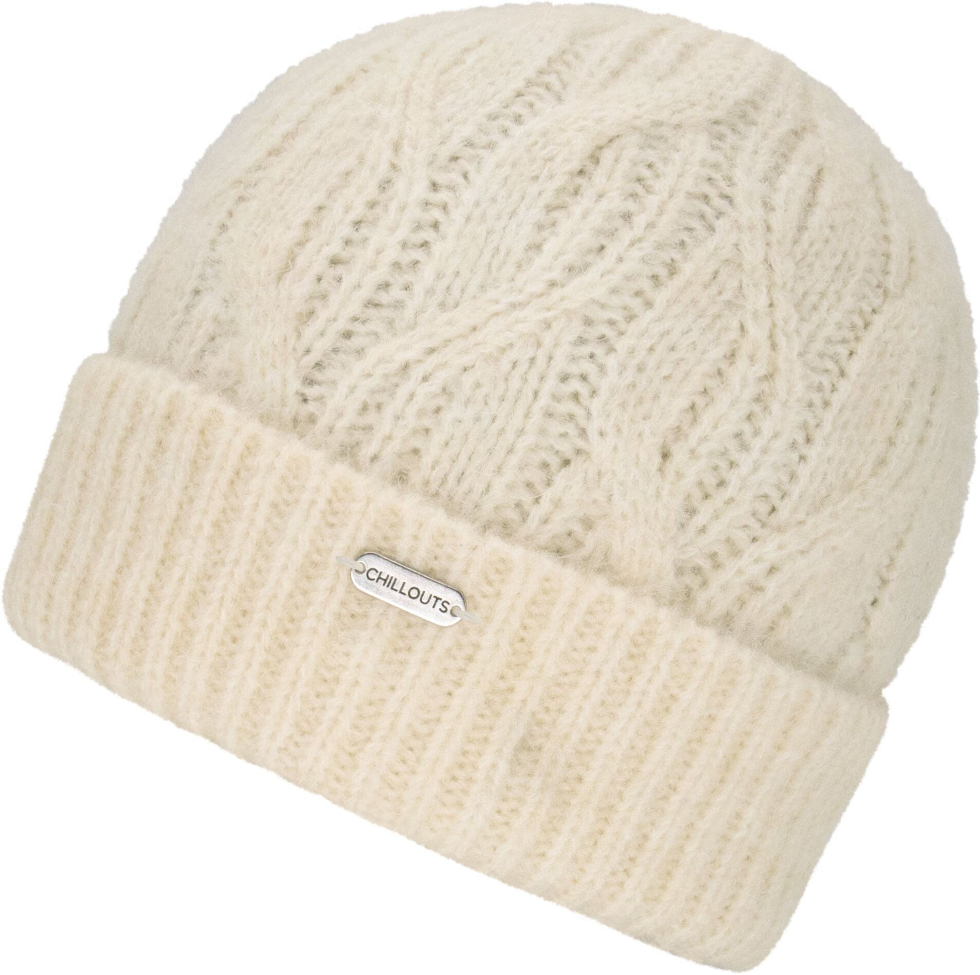 Beanie CHILLOUTS "Akina Hat", Damen, beige (cream), Materialmix, Zopfmuster, unifarben, Mützen Beanie, mit Zopfmuster, formbeständig, natürliche Wärmeisolierung cream Einheitsgröße