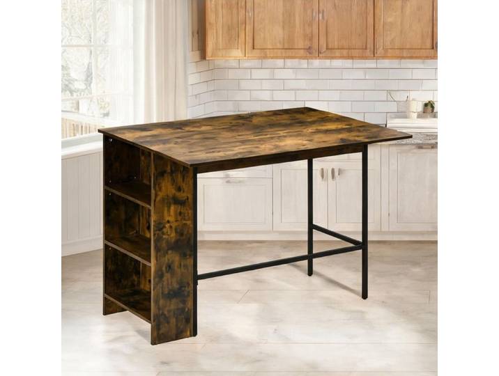 Îlot central avec table rabattable et 3 étagères 120x76x91 4 cm Brun Rustique