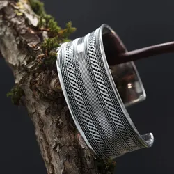 Drachensilber Armreif Silber breit massiv Damen Herren fein verziert 925 Silber - Silber