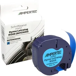 Label Band kompatibel zu Dymo 91205 (S0721650) schwarz auf blau 12mm x 4m