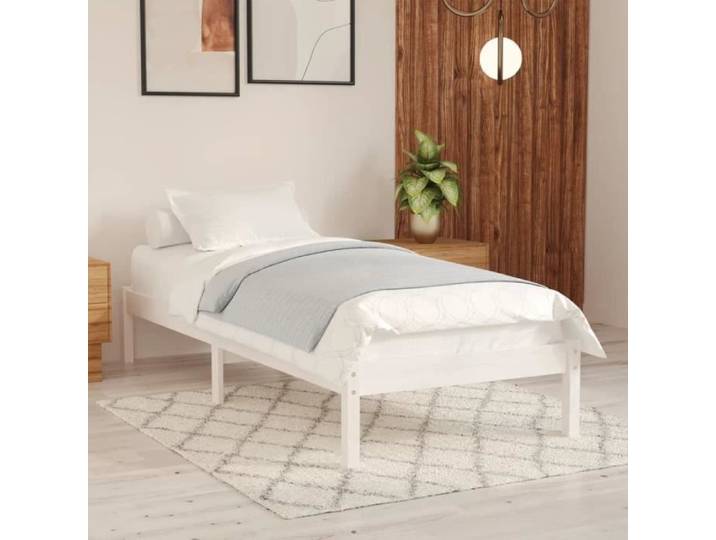 (Blanc) Cadre de lit Blanc Bois de pin massif 90x200 cm MODE-DESGIN -{2495}