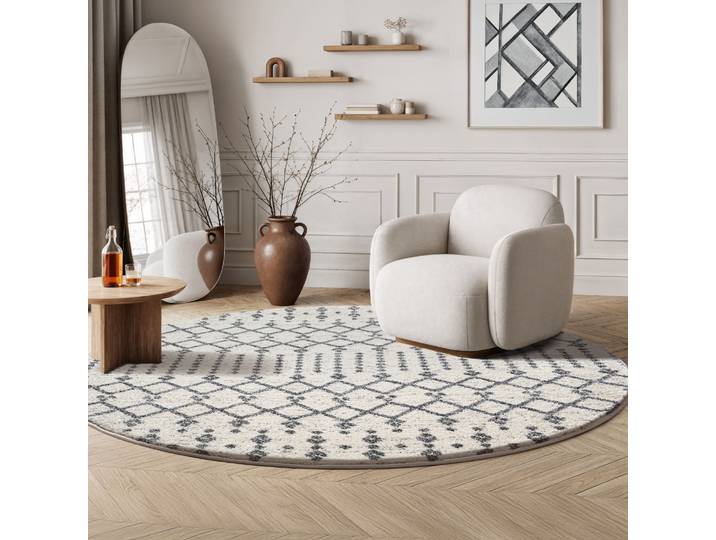 Sanat Boho 8203, auch als Läufer und in Rund rund 10 mm Höhe Kurzflor, robust, Boho, Scandic, für Fussbodenheizung geeignet
