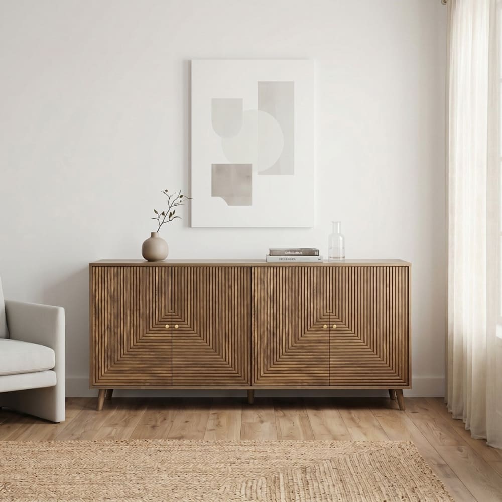 Calicosy Buffet de 4 puertas con frentes laminados l156 cm - efecto madera