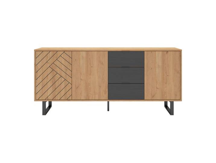 Buffet 3 portes 3 tiroirs 180 cm VANIA imitation chêne