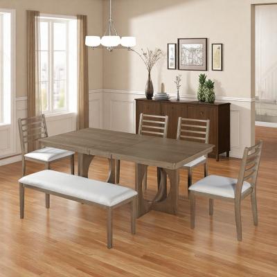 ZWYO HOSIMU 6-Piece Modern Dining Set with Extendable Wood Table, Removable Leaf, 4 Ladder Back Chairs and Upholstered Bench