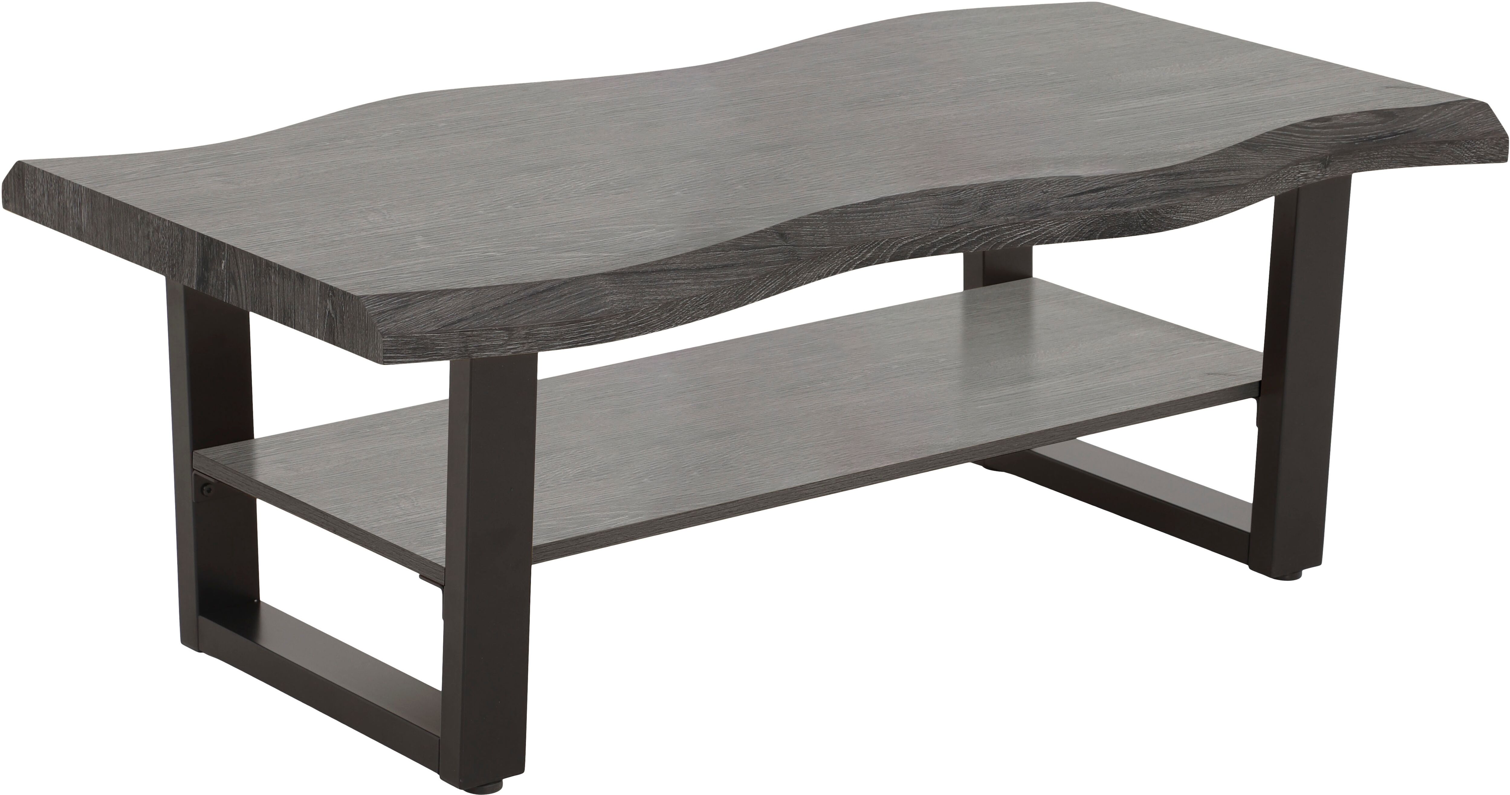 Couchtisch HELA "GABRIEL", grau (grau, schwarz, schwarz, grau), B:110cm H:42cm T:60cm, Tische, Couchtisch, Ablageboden; Baumkantenoptik; U-Gestell grau, schwarz, schwarz, grau B/H/T: 110cm x 42cm x 60cm