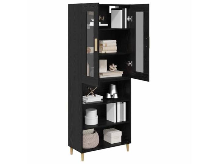 KTHLBRH Sideboard Eiche schwarz 69,5 x 34 x 180 cm Technisches Holz und Glas, 2 Türen, Einlegeböden, modernes Design für Wohnzimmer