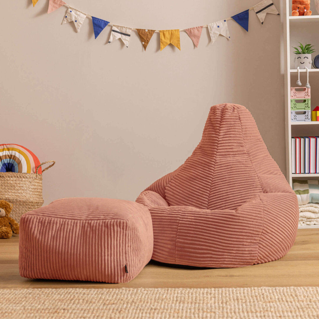 icon Kids Dalton Cord High Back Bean Bag and Mini Square Footstool, Teal Pink Small
