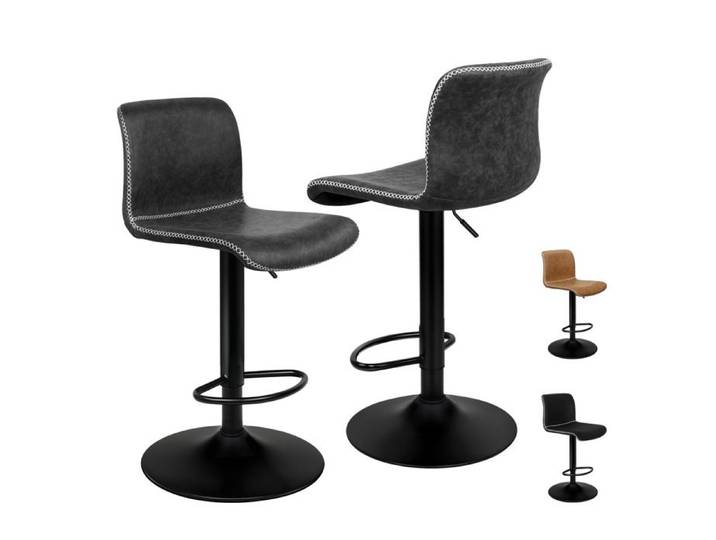 Lot de 2 tabourets de bar de cuisine ALFORDSON Remy réglables en hauteur pivotants en cuir vintage Gris Foncé