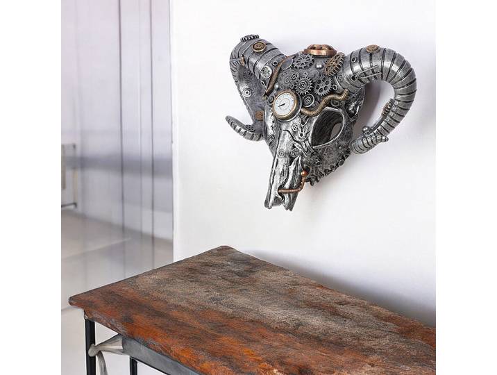 Wandobjekt Steampunk Buffalo 40 x 32 x 14cm Silber