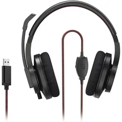 Hama HS-USB400 V2 (Kabelgebunden), Kopfhörer, Schwarz, Rot