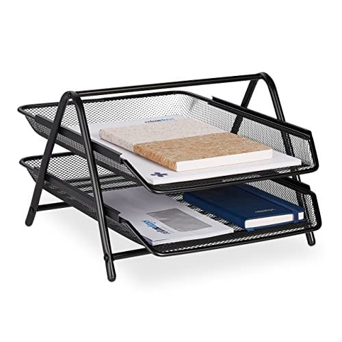 Relaxdays Brievenbak 2 laags, zwart metaal, H x B x D: 20,5 x 30 x 35,5 cm