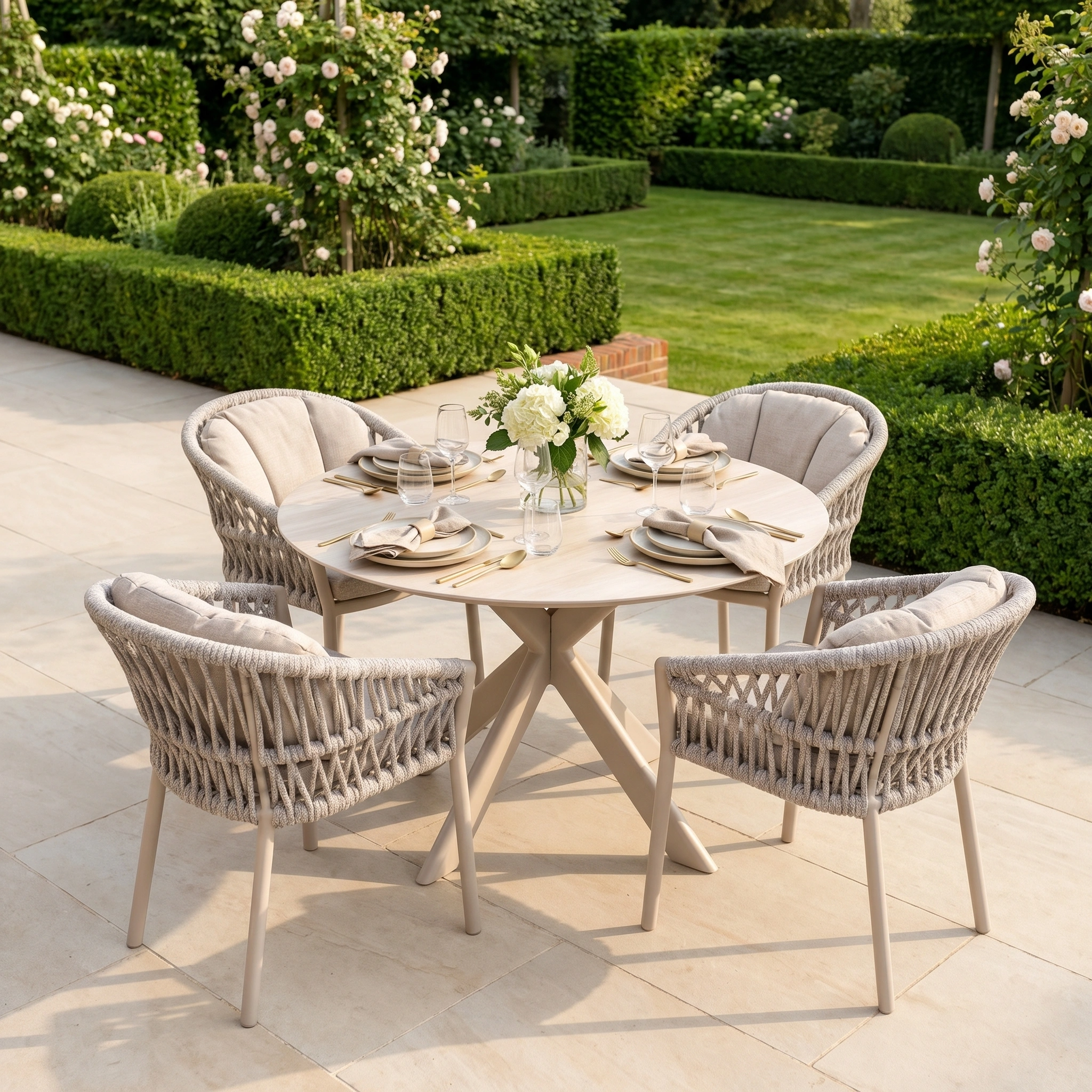 Harbour Lifestyle Pello 4 Seat Round Dining Set with Albatross Table in Fawn