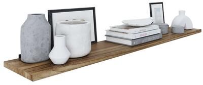 Wallniture PALM 36-48-60 inch Long, 10 inch Deep, 1 inch Thick Rustic Wooden Floating Bookshelf for Storage, Home Decor, Burnt